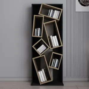 Decorotika Carmen Assymetrical Design Bookshelf, Shelving Unit, Display Unit with 6 Shelves - White and Oak Pattern