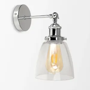 ValueLights Ezrah Retro Style Polished Chrome Adjustable Knuckle Joint Wall Light with Clear Glass Shade