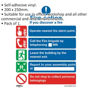 Self Adhesive FIRE ACTION NO LIFT Health & Safety Sign - 200 x 250mm Vinyl Sticker