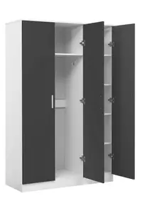 REFLECT 3 Door Mirrored Wardrobe in Gloss Grey Door Fronts and Matt White Carcass