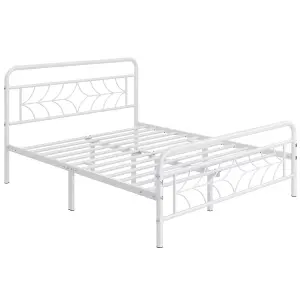 Yaheetech White 4ft6 Double Metal Bed Frame with Sparkling Star Design Headboard and Footboard