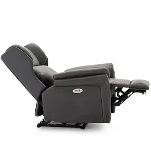 Electric Powered Recliner Chair With Wingback Design And USB Charger Port In Slate Bonded Leather