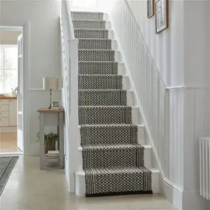 Churchgate Lyndon Wool Stair Runner, Country, Size: 60cm X 800cm (2ft X 26Ft), Black/White