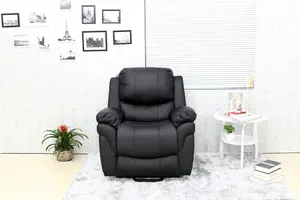 Madison Single Motor Electric Riser Rise Recliner Bonded Leather Armchair Electric Lift Chair (Black)