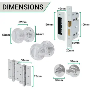 EAI Chrome Door Knobs Reeded Beehive Design Lock Kit 80mm Sashlock 76mm Hinges 2 escutcheons 55mm Sprung Knobs