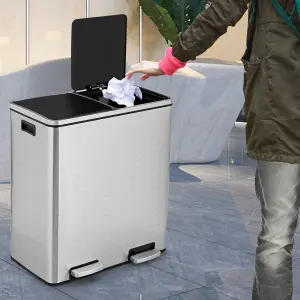 Costway 2x30L Recycling Pedal Bin Double Kitchen Waste Bin with Plastic Inner Buckets