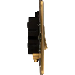 2 Gang Double Light Switch SCREWLESS SATIN BRASS 2 Way 10A Metal Rocker Slim