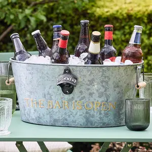 The Bar Is Open' Gold and Zinc Celebration Party Champagne Wine Ice Bucket