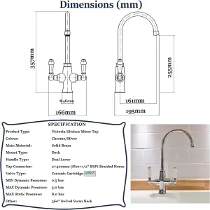 Victoria Kitchen Sink Taps Chrome Brass Faucet Lever Kitchen Mixer Taps  Ceramic Deco Handle 360 Swivel Neck