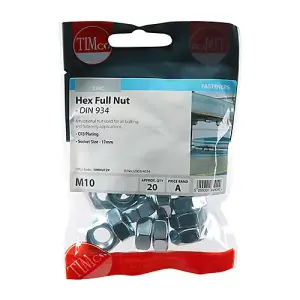 TIMCO Hex Full Nuts DIN934 Silver - M10