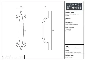 Hammer & Tongs - Antique Fleur De Lis Door Handle - H205mm - Black