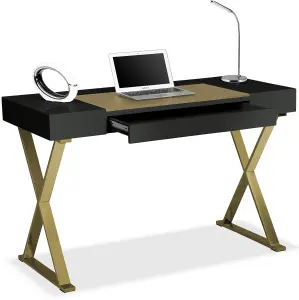 Homeology ADONIS Black Gold with Built-In Luxury Leather Pad Ergonomic Home Office Desk