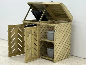 VerdiBin wheelie bin storage unit, Double, with recycling shelf