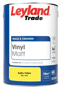 Leyland Trade Vinyl Matt Walls & Ceilings Emulsion Paint Sulfur Yellow (RAL 1016) 5L