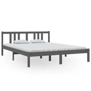 Berkfield Bed Frame Grey Solid Wood 150x200 cm King Size