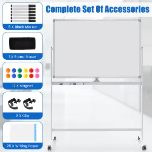 Costway Portable Double-Sided Magnetic Mobile Whiteboard Adjustable Rolling Erase Board