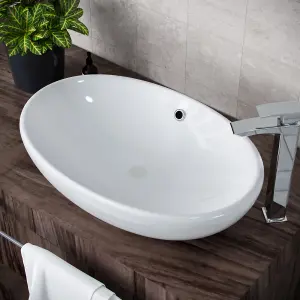 Nes Home Oval 590 mm Large Counter Top Basin Sink Overflow Wash Ceramic Bathroom