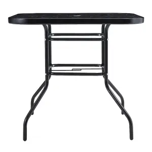 Black Square Garden Tempered Glass Marble Coffee Table with Umbrella Hole 80cm