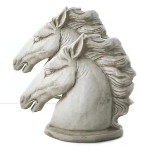 Pair of Stone Cast Stallion Horse Heads