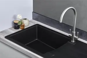 Liquida VG10BL 1.0 Bowl Composite Reversible Inset Black Kitchen Sink With Waste