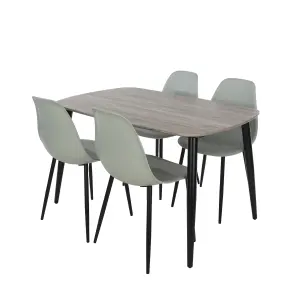 Core Products Aspen Grey Oak Effect 120cm Rectangular Dining Table with 4 Light Grey Plastic Curve Design Chairs