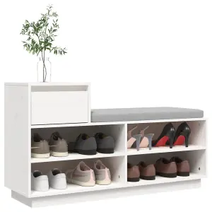 Berkfield Shoe Cabinet White 110x34x61 cm Solid Wood Pine