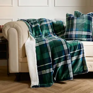 OHS Husdon Flannel Check Fleece Throw - Navy/Green