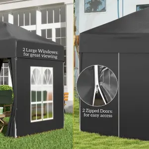 Outsunny 2mx2m Pop Up Gazebo Party Tent Canopy Marquee with Storage Bag Black