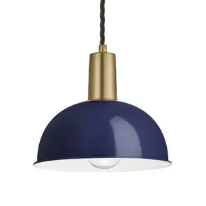 Industville Sleek Dome Pendant, 8 Inch, Dark Blue, Brass Holder