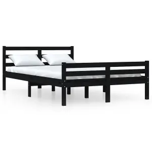 Berkfield Bed Frame Black Solid Wood 135x190 cm Double