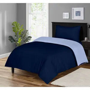 My Home Store Fridi Microfiber Reversible Duvet Cover Set Easy Care Non Iron Bedding Sets Dark Blue / Single Duvet Cover + 1 Standard Pillowcase