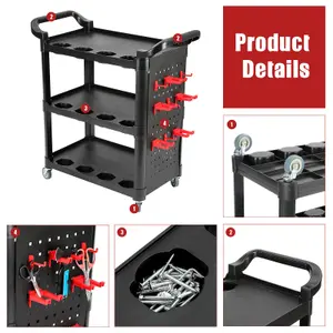 3-Tray Tool Cart on Wheels, Mechanic Tool Cart for Garage, Warehouse