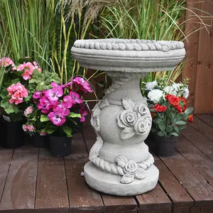 Rose and Rope Design Stone Birdbath