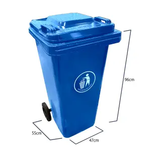 Express Wheelie Bins - Blue Outdoor Wheelie Bin for Trash and Rubbish 120L with Rubber Wheels