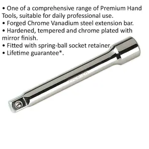 150mm Forged Steel Extension Bar with Spring-Ball Socket Retainer for 1/2" Drive