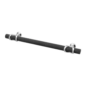 DecorAndDecor - AMELIA Matt Black & Polished Nickel Knurled T-Bar Kitchen Cabinet Pull Handles - 320mm - Pair