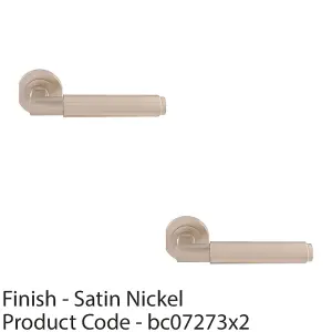 2 PACK - Premium Smooth Door Handle Set - Satin Nickel Angled Lever on Round Rose