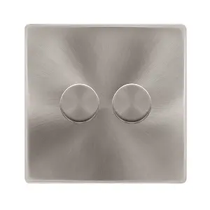 Brushed Steel Screwless Plate 2 Gang 2 Way LED 100W Trailing Edge Dimmer Light Switch - SE Home