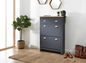 GFW Lancaster 2 Door 1 Drawer Shoe Cabinet Slate Blue