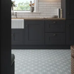 Laura Ashley Wicker Eau De Nil Matt Patterned Cement tile effect Ceramic Indoor Wall & floor tile, Pack of 11, (L)300mm (W)300mm