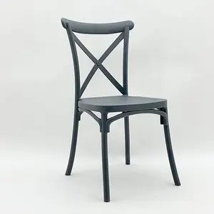 French Cross Back Dining Chair - Plastic - L46 x W49 x H88 cm - Grey