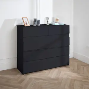 8 Chest Of Drawer BLACK Deep Chest of Wooden Drawers