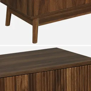 sweeek. 3-drawer chest with grooved wooden detail Linear Dark wood colour 80x40x80 cm