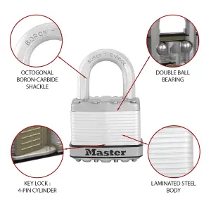 Master Lock Excell Heavy duty Laminated Steel Long shackle Padlock (W)50mm