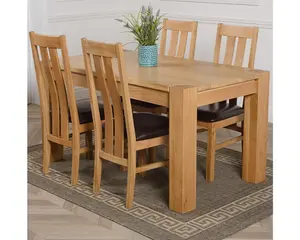 Kuba 150 x 85 cm Chunky Medium Oak Dining Table and 4 Chairs Dining Set with Princeton Chairs