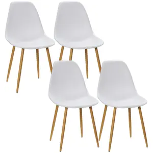 HOMCOM Dining Chairs Set of 4 w/ Curved Back, Metal Legs for Living Room White