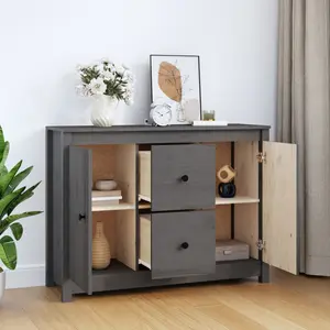 Torres 100Cm 2 Drawer Solid Wood Highboard Grey