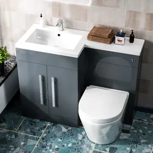 Nes Home 1100mm LH Freestanding Grey Vanity with BTW Rimless Toilet, WC & Basin