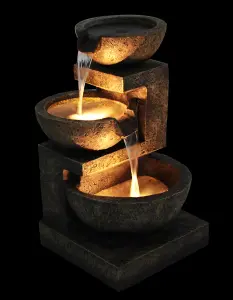 Primrose Kendall Stone Effect 3-Tier Cascading Garden Fountain Water Feature with Lights H62cm