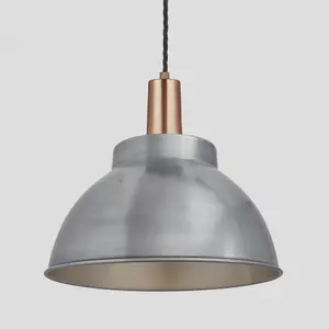 Industville Sleek Dome Pendant, 13 Inch, Light Pewter, Copper Holder